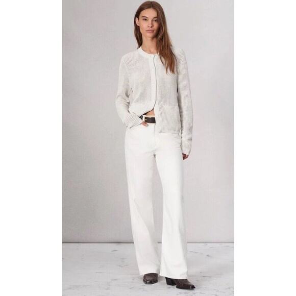 Rag & Bone Featherweight Logan Mid Rise Wide Leg Jeans 32 Ivory Loose Fit NWT - Picture 1 of 8